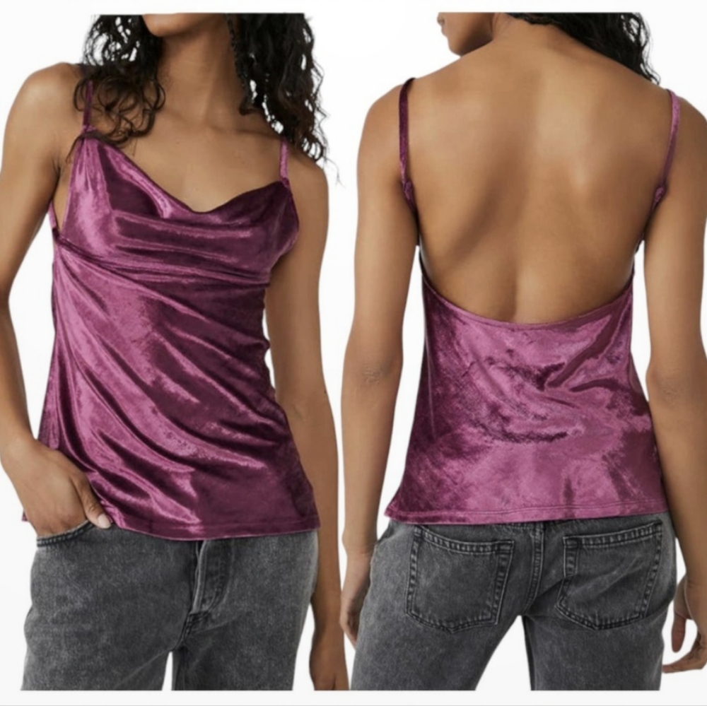 NWT Intimately Free People All Night Velvet Tunic Cami Top in Fig Jam.